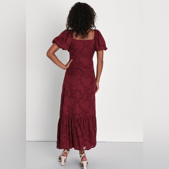 Lulus Everlasting Charm Burgundy Maroon Red Floral Jacquard Midi Dress Small - Picture 3 of 8